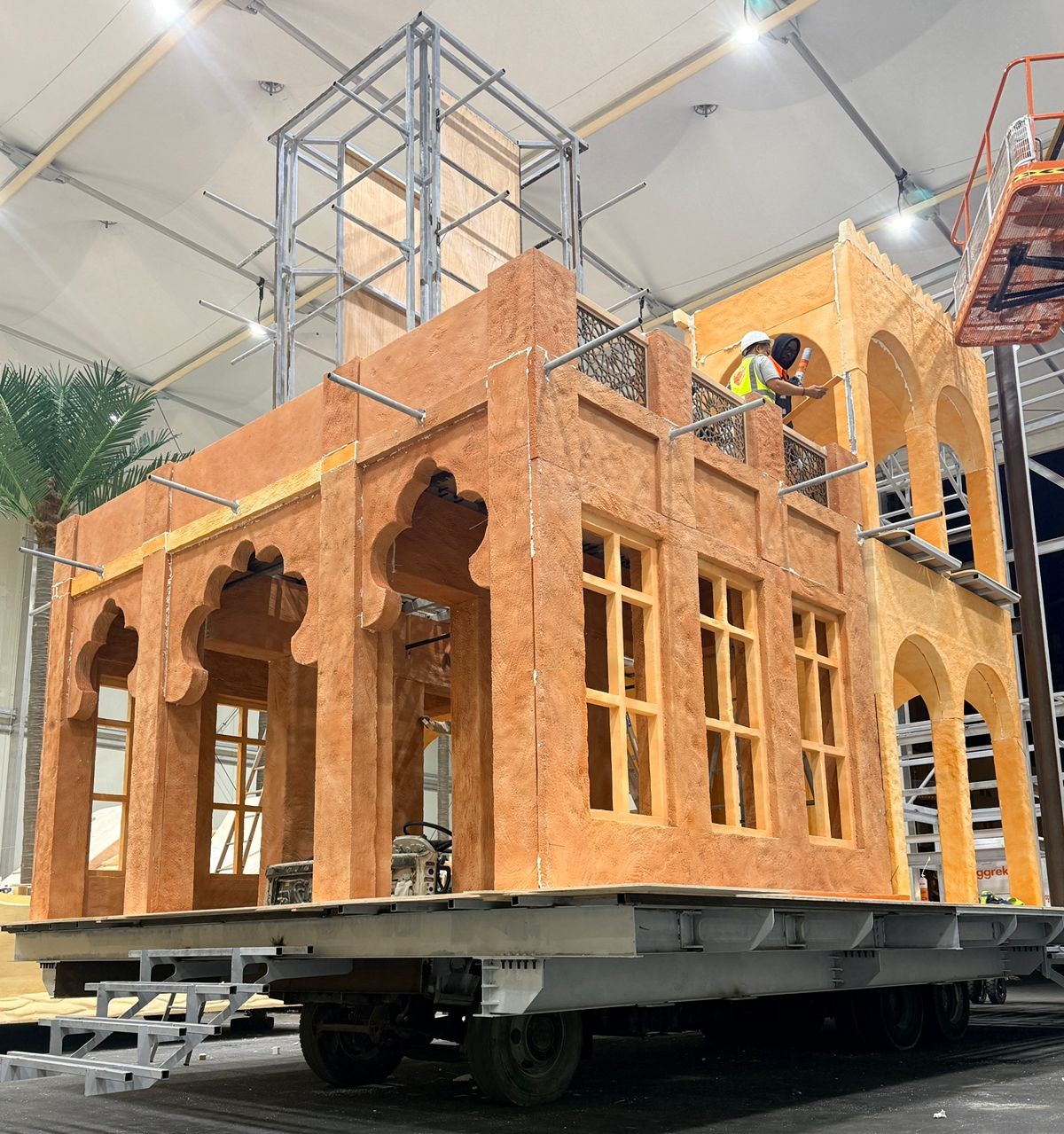 Evolution Scenic engineered parade float combining lightweight scenic structures with a concealed mobile platform.