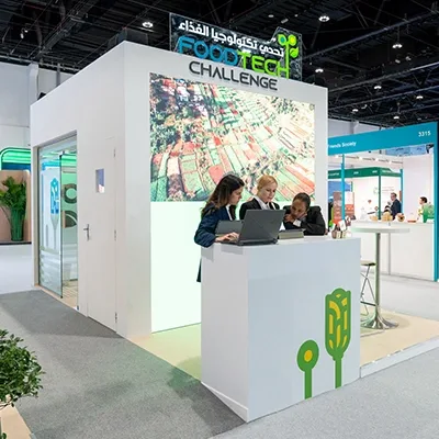 Custom exhibition structure created for FoodTech Challenge finalist food technology innovations