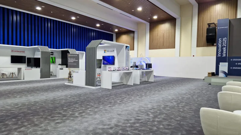 Evolution Scenic custom exhibition booths forming the AD Port Group Innovation pavilion in Abu Dhabi.