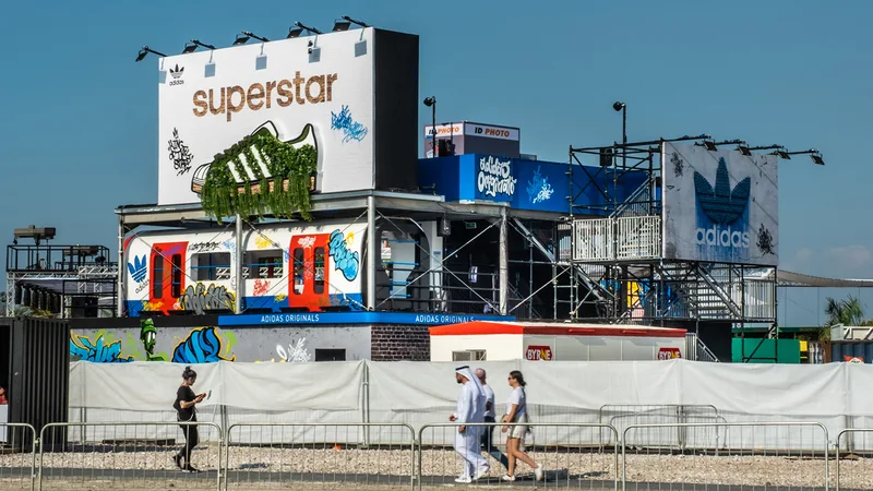 Triple-deck scenic architecture with Adidas branding and elevated platform at Sole DXB Dubai.