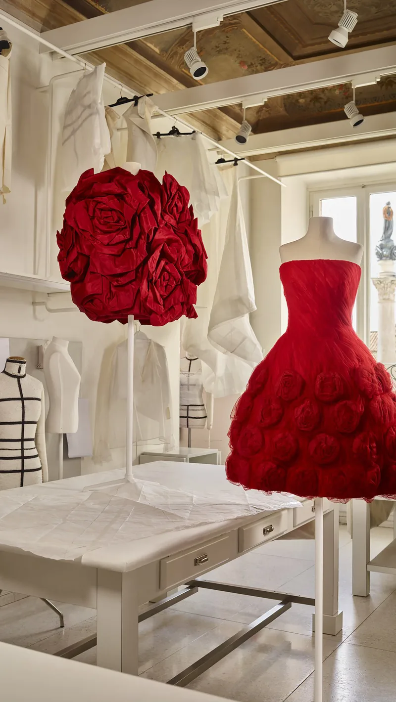 Custom fabricated architectural scenery installed for the Forever Valentino Exhibition.