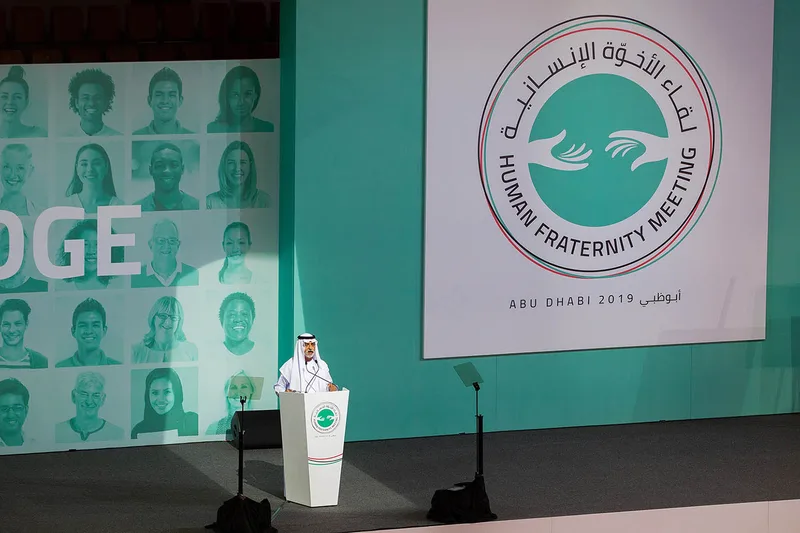 Evolution Scenic bespoke lectern coordinated with the Youth Tolerance Rally stage backdrop.