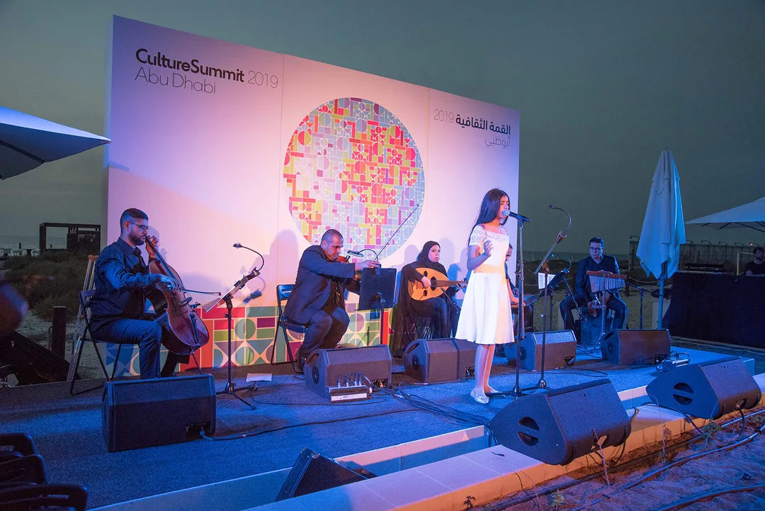 Custom scenic construction supporting Culture Summit presentations and cultural performances in Abu Dhabi.