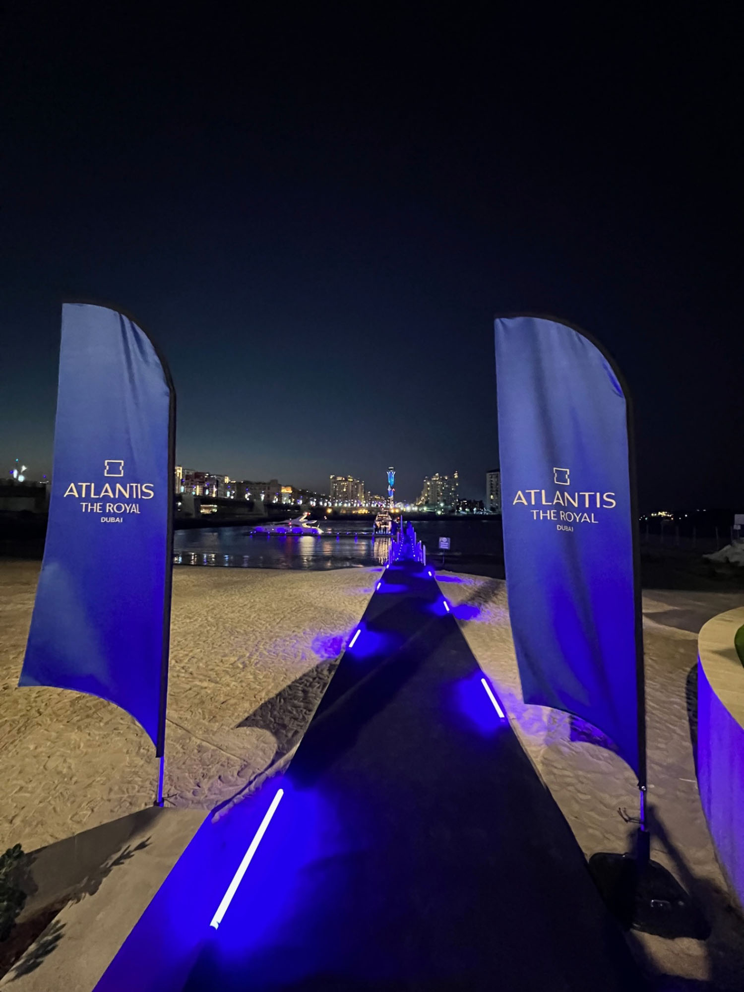 Branded fabric flags fabricated and installed throughout the outdoor scenic environment.