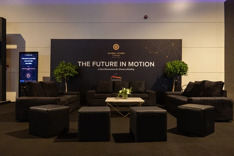 Evolution Scenic branded lounge backdrop constructed for the Global Citizen Forum venue.