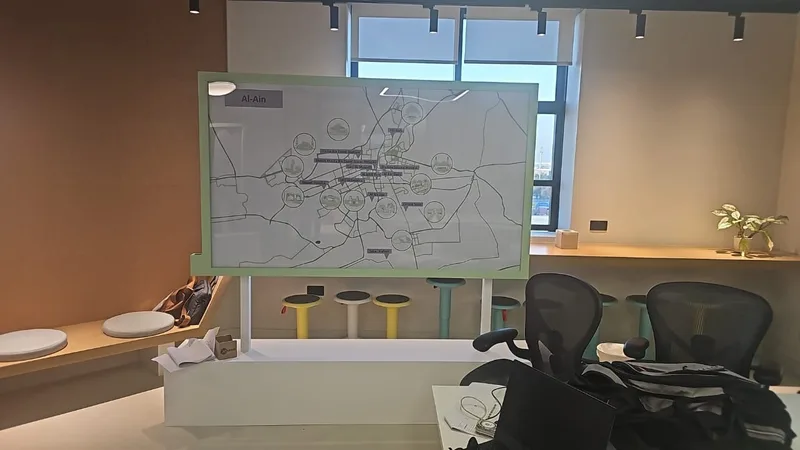 Clear-acrylic AD Map Wall slotted into a light-green painted scenic border.