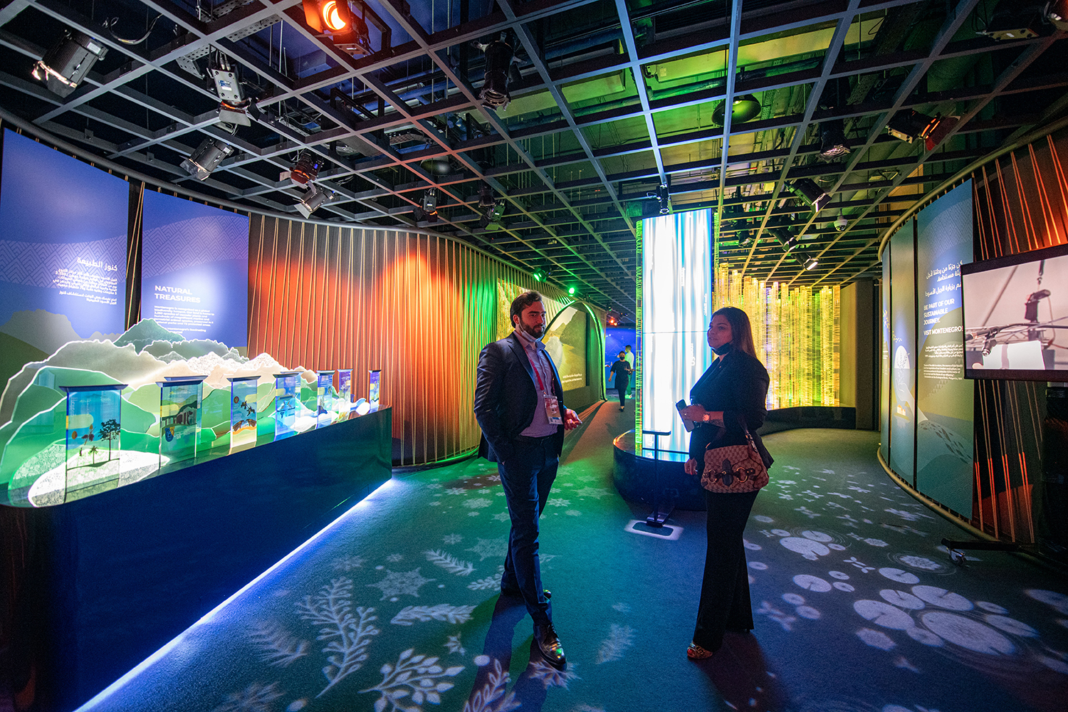 Evolution Scenic custom joinery and acrylic fabrication for Montenegro Pavilion Dubai.