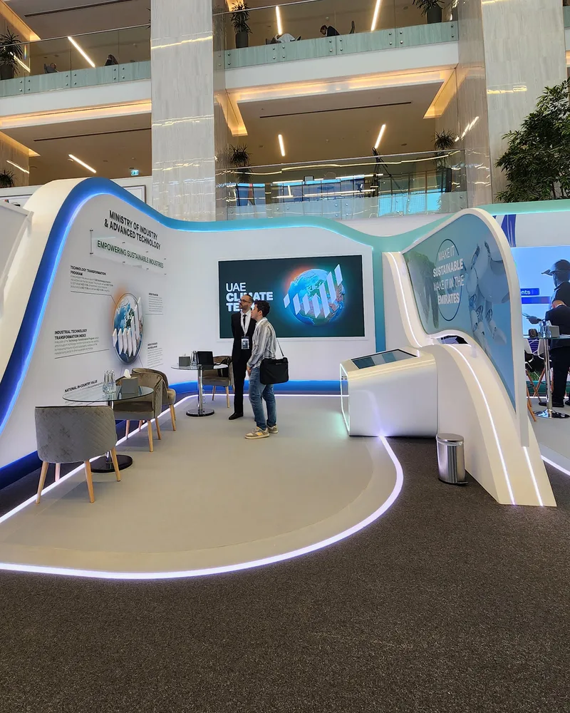 UAE Climate Tech temporary architecture coordinating stage, stands and interaction zones.