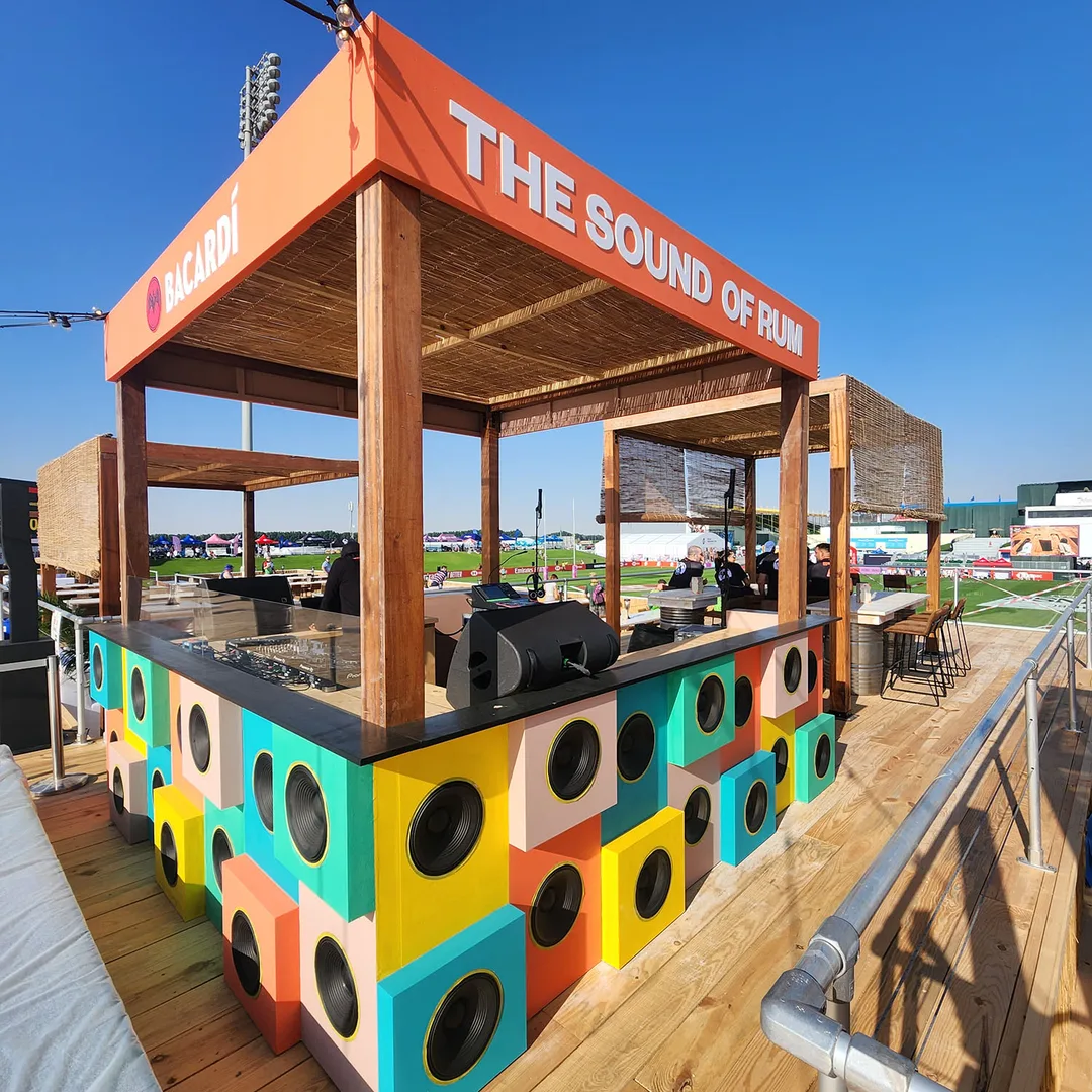 Evolution Scenic custom bar and restaurant environment built beside the rugby pitch.