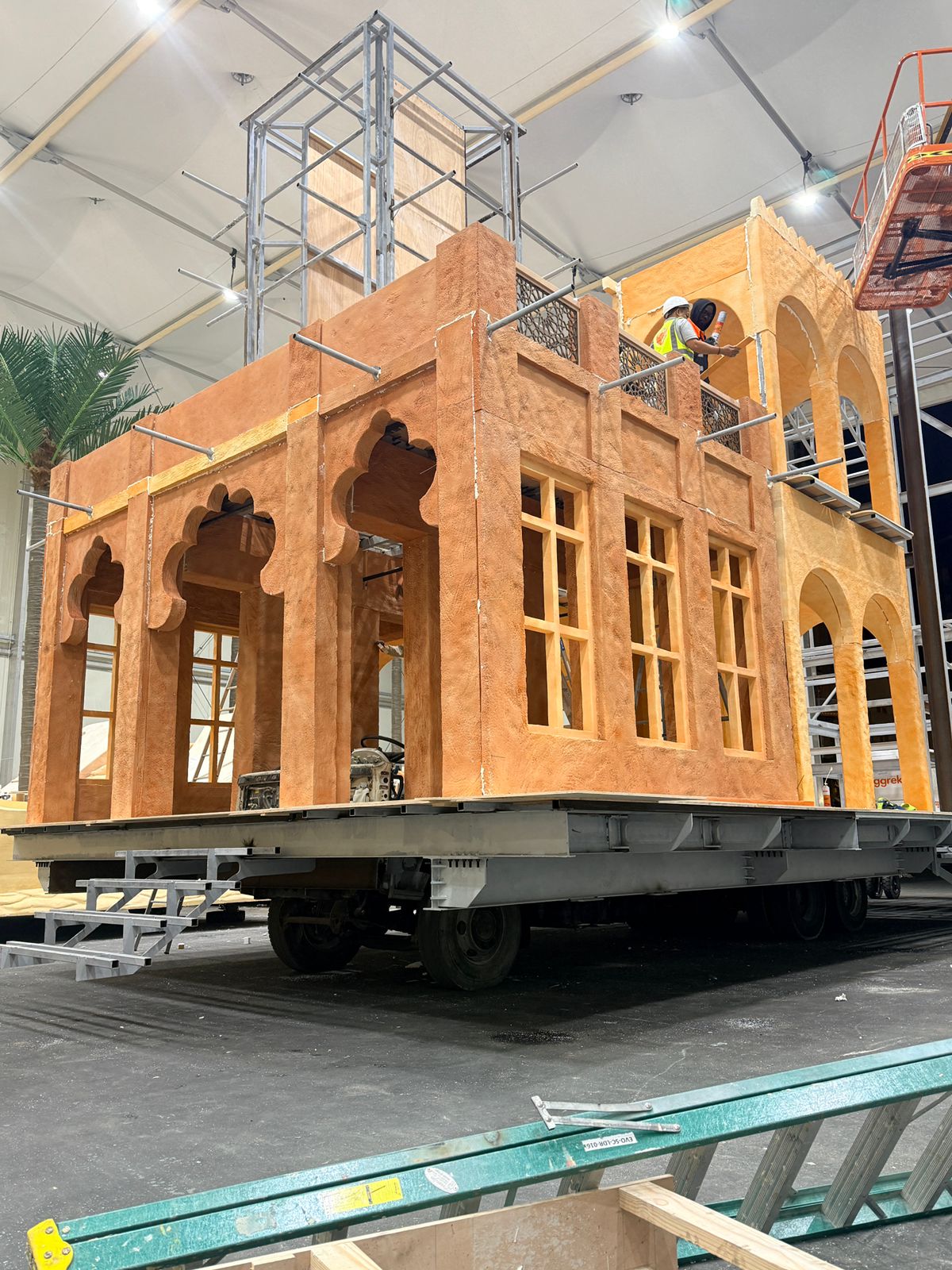 Evolution Scenic parade float with fabricated vehicle base and lightweight scenic structure
