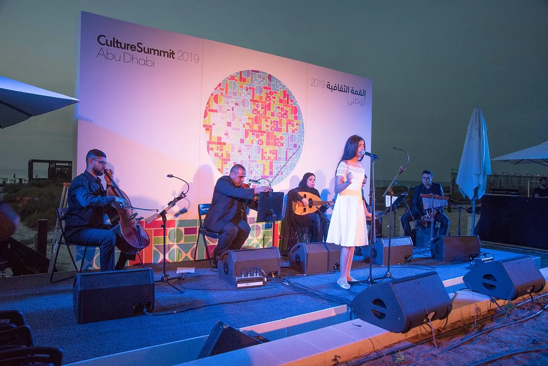 Custom scenic construction supporting Culture Summit presentations and cultural performances in Abu Dhabi.