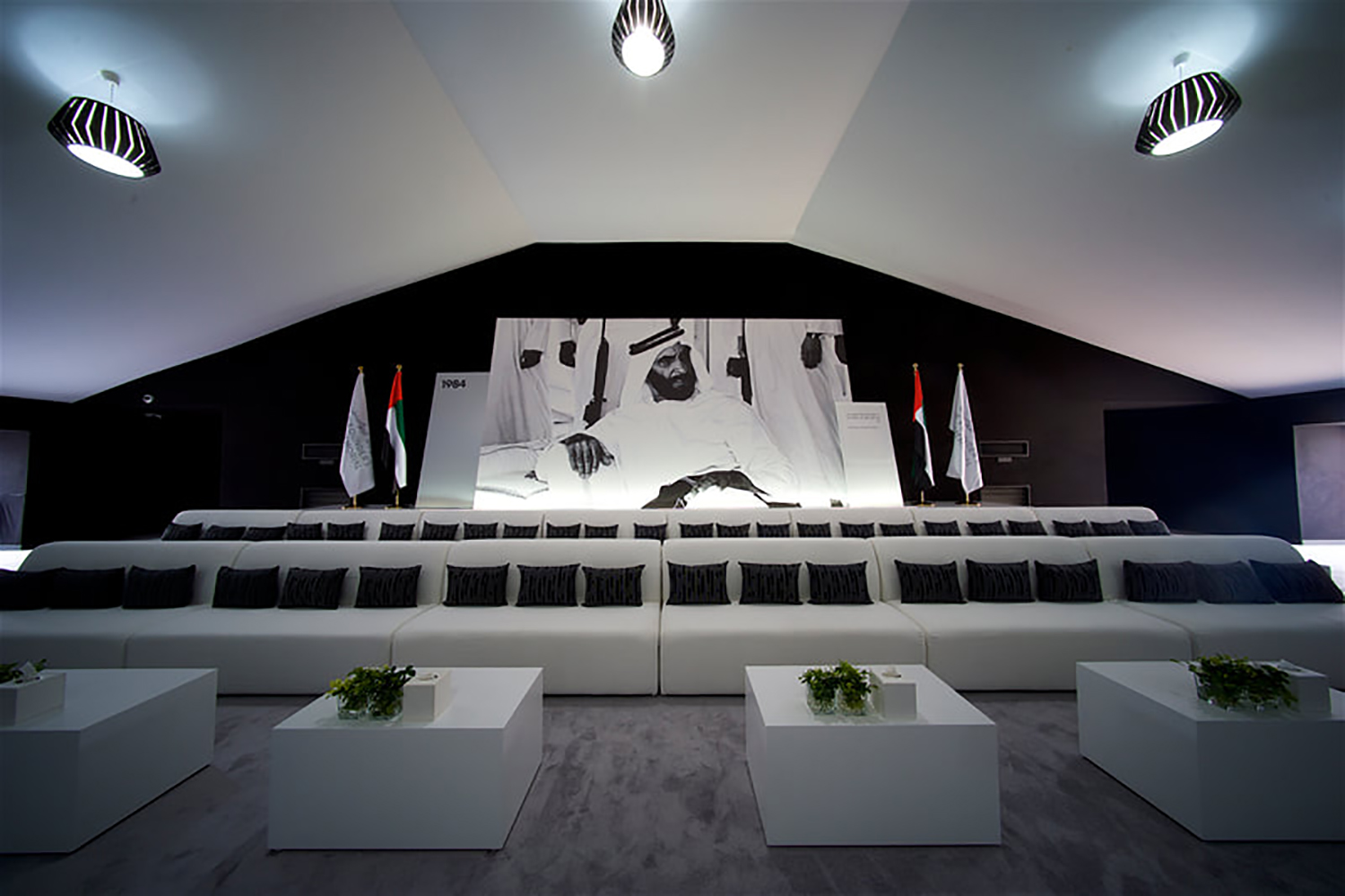 Evolution Scenic custom white furniture coordinated with large-scale interior scenic construction.