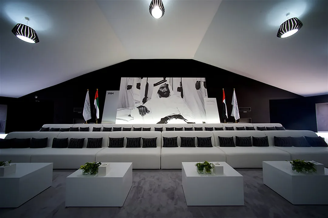 Evolution Scenic custom white furniture coordinated with large-scale interior scenic construction.