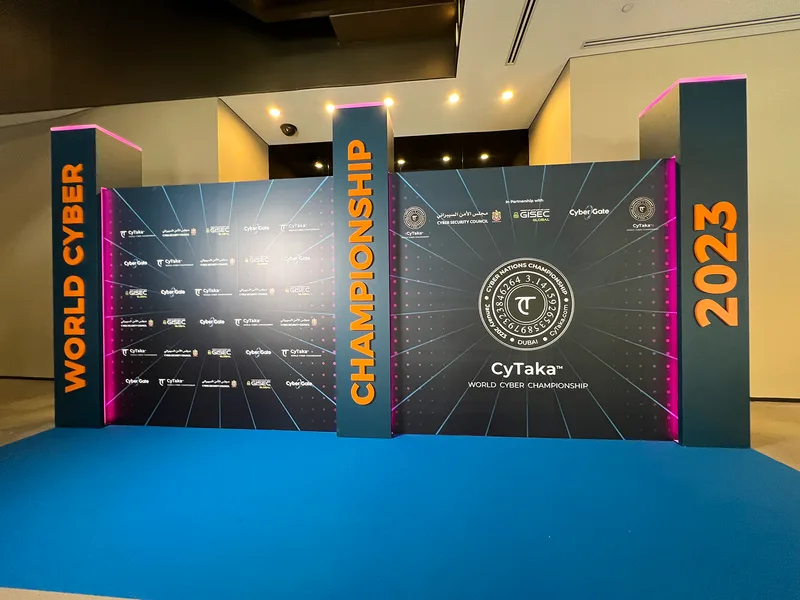 Custom CYTAKA scenic wall fabricated with MDF cladding and printed championship graphics.
