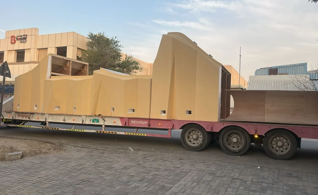 Evolution Scenic scenic modules labelled and protected for transport to site.
