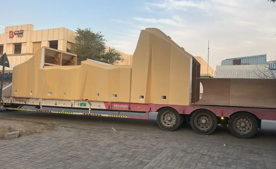 Evolution Scenic scenic modules labelled and protected for transport to site.