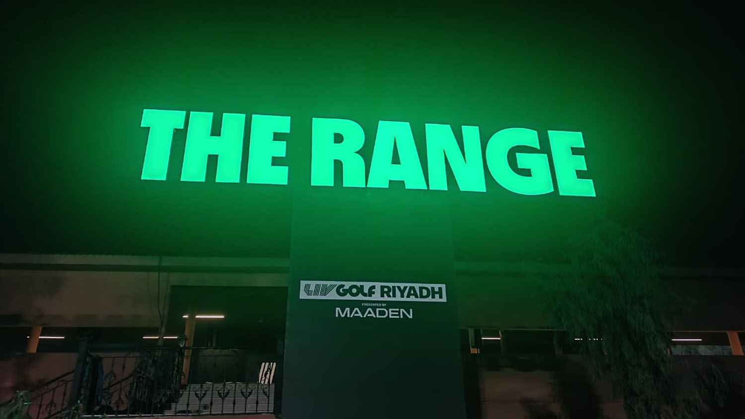 Six-metre Range sign scaffold tower with a fully DMX-controlled scenic lightbox.