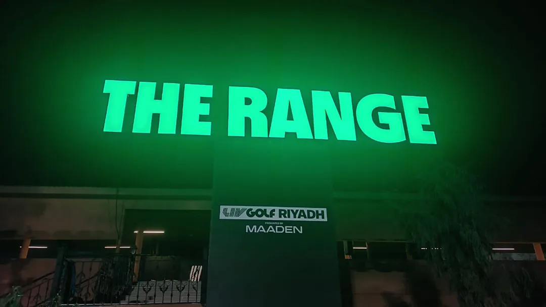 Six-metre Range sign scaffold tower with a fully DMX-controlled scenic lightbox.