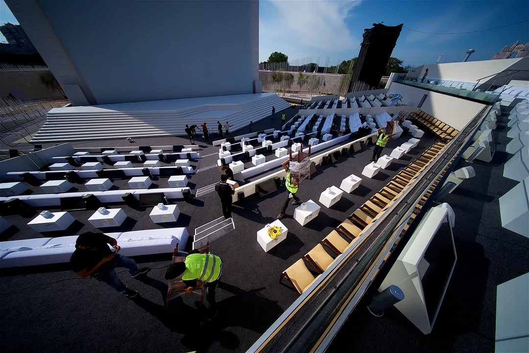 Evolution Scenic temporary architecture combining structure, joinery, lighting and furniture fabrication.