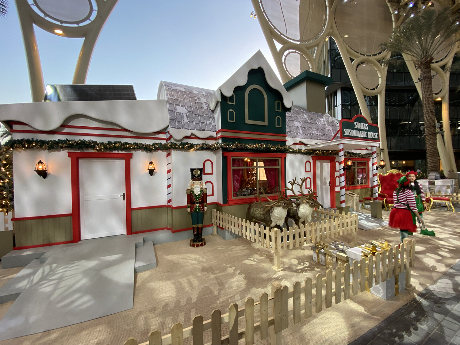 Energy-efficient decorative lighting integrated throughout Santa’s Sustainable House at Expo City.