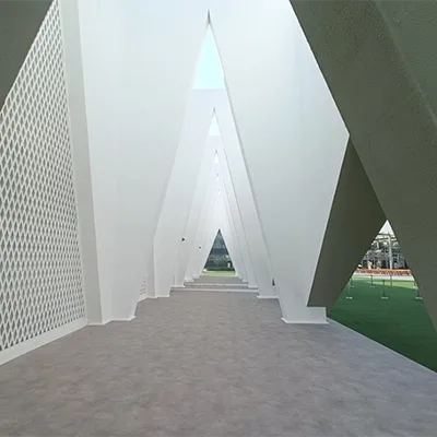 Evolution Scenic plywood and fibreglass portals forming the Expo Mosque façade.