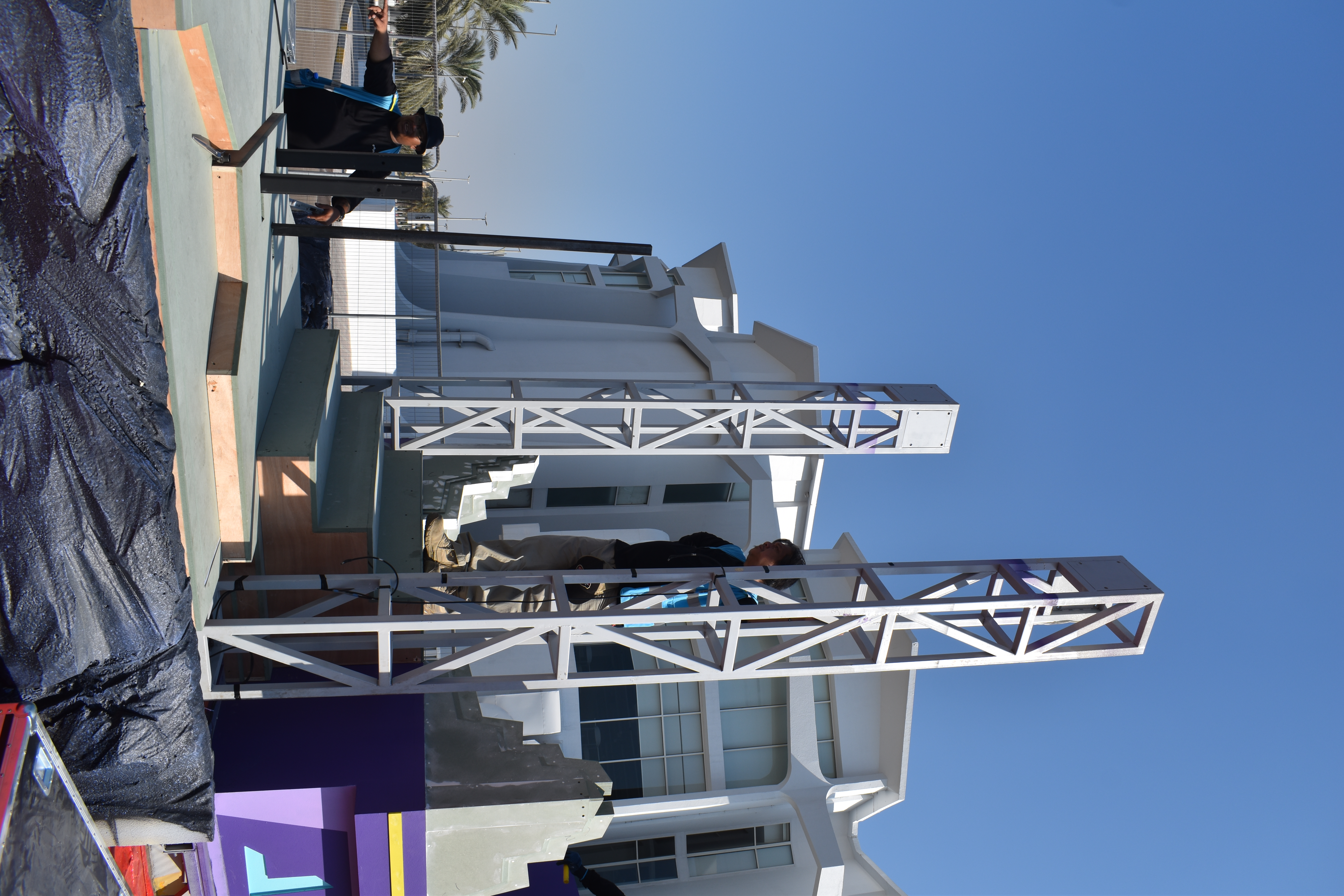 Large scenic metal framework separated into practical modules for transport and installation.
