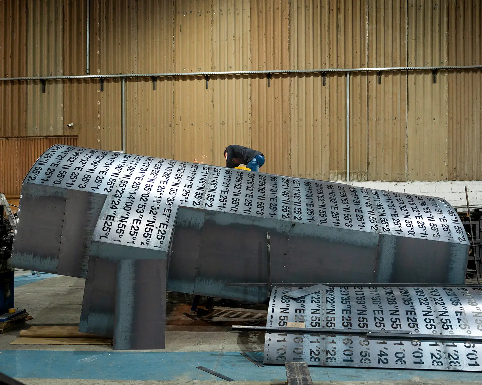 Full-scale scenic prototype testing geometry, finish quality and connection details.