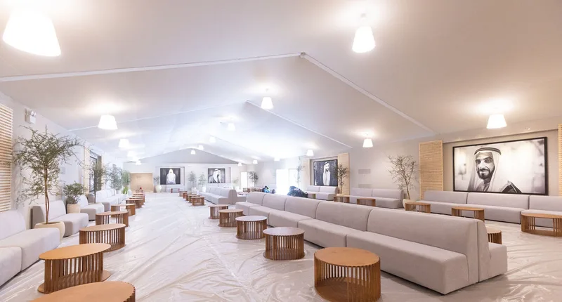 Family tent scenic interiors extending the cultural design language into hospitality spaces.