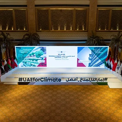 Complete UAE Regional Climate Dialogue scenic environment fabricated for Emirates Palace.