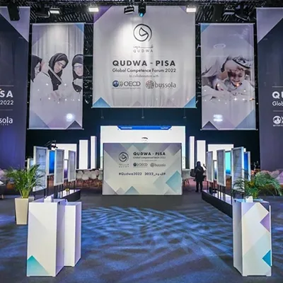 Complete modular scenic environment before dismantling after the Dubai forum.