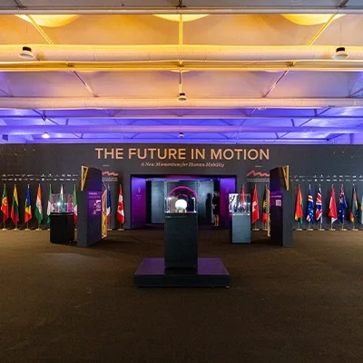 Large branded perimeter wall fabricated for the Global Citizen Forum entrance area.