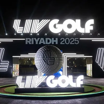 Evolution Scenic ACP-clad LIV Golf Riyadh entrance with dimensional illuminated branding.