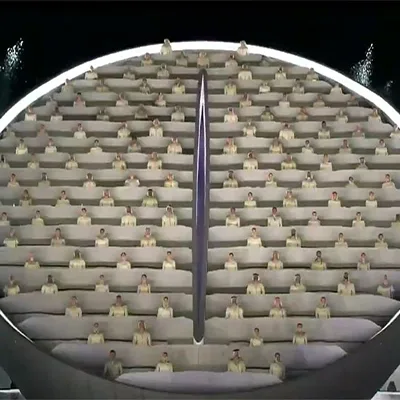 Evolution Scenic synchronised moving scenery fabricated for the Hatta Dam production.