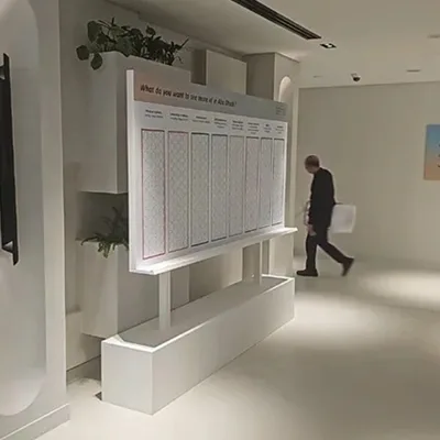 Evolution Scenic voting wall fabricated with MDF cladding and printed vinyl graphics.