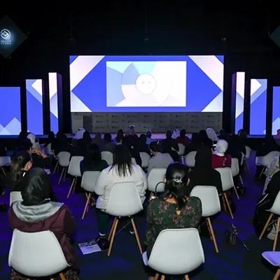 Evolution Scenic metal-framed stage surrounds with technical LED screen integration.