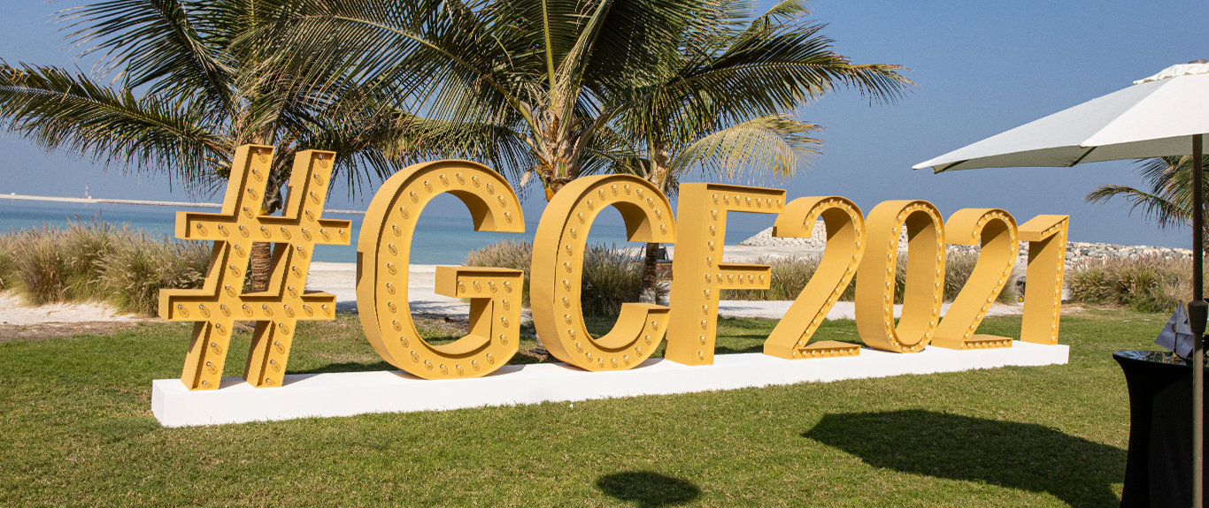 Evolution Scenic conference stage and branded scenic walling for Global Citizen Forum Ras Al Khaimah.