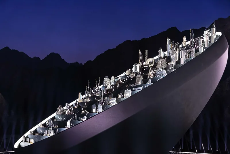 Evolution Scenic telescopic UAE skyline rising from the Golden Jubilee stage at Hatta Dam.