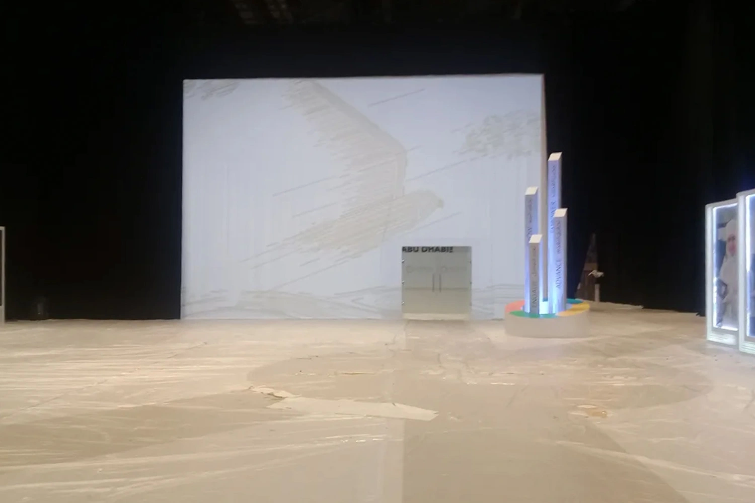 Scenic carpentry and black drape solutions prepared for temporary venue installation
