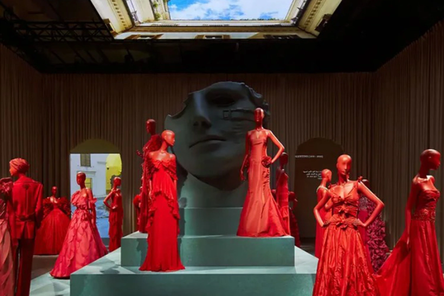 Structural steel fabrication integrated into the Forever Valentino exhibition architecture.