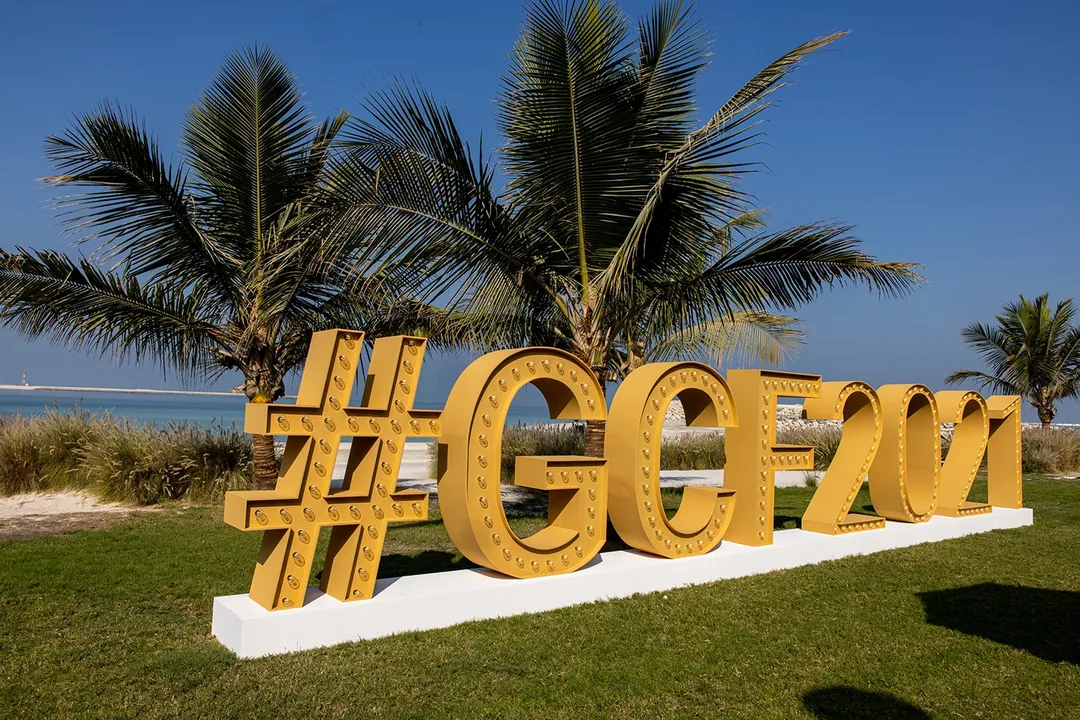 Evolution Scenic conference stage and branded scenic walling for Global Citizen Forum Ras Al Khaimah.