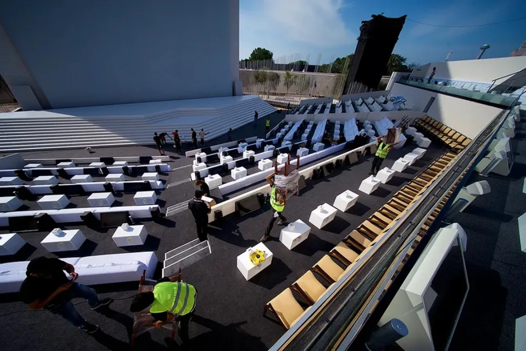 Evolution Scenic temporary architecture combining structure, joinery, lighting and furniture fabrication.