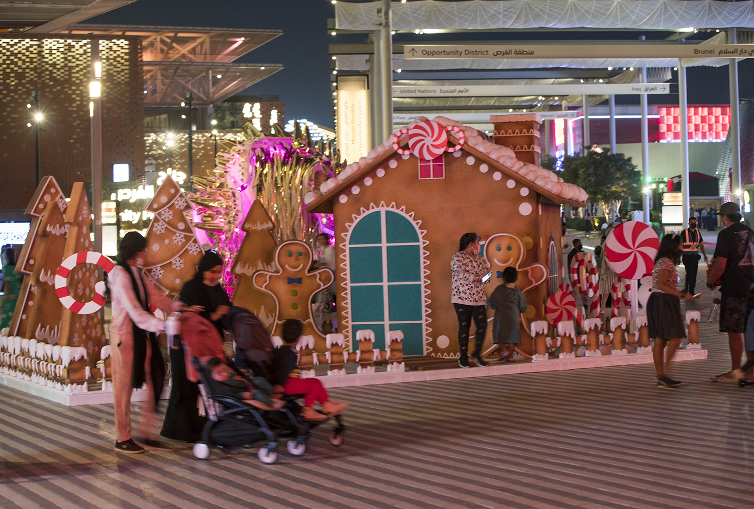 Evolution Scenic illuminated festive architecture extending the Christmas scenery across Expo 2020 Dubai.