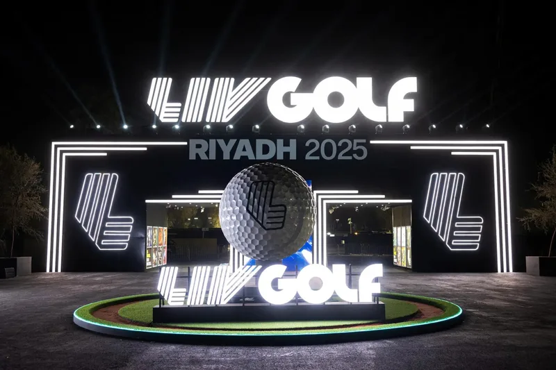 Evolution Scenic ACP-clad LIV Golf Riyadh entrance with dimensional illuminated branding.
