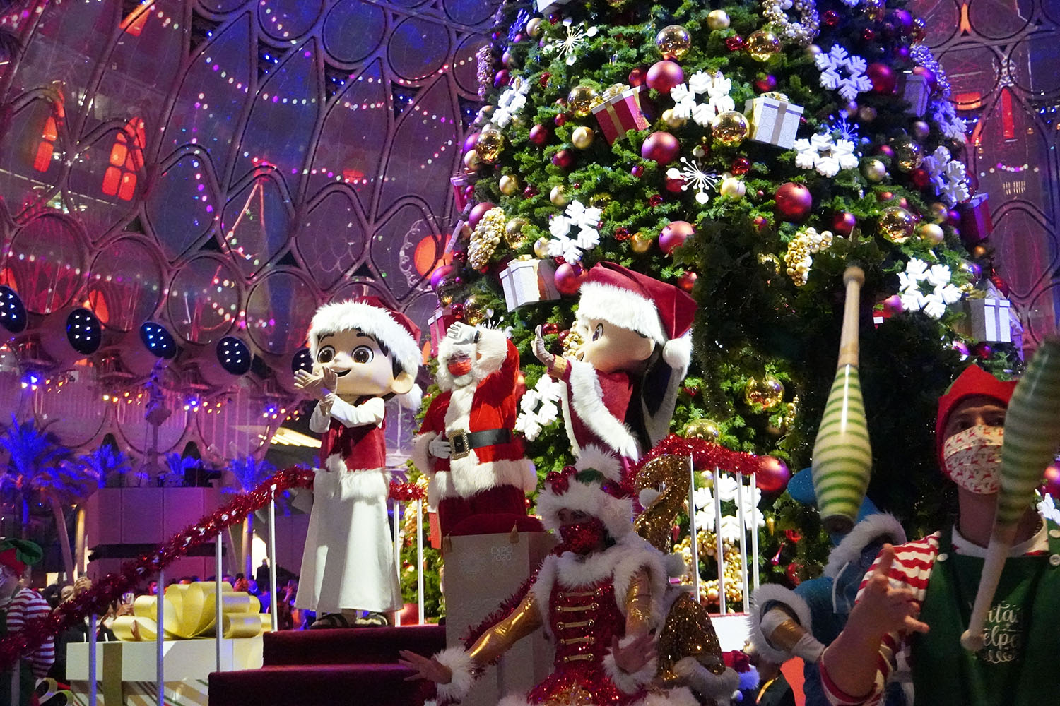 Evolution Scenic festive scenic installation surrounding the Christmas tree at Expo 2020 Dubai. 