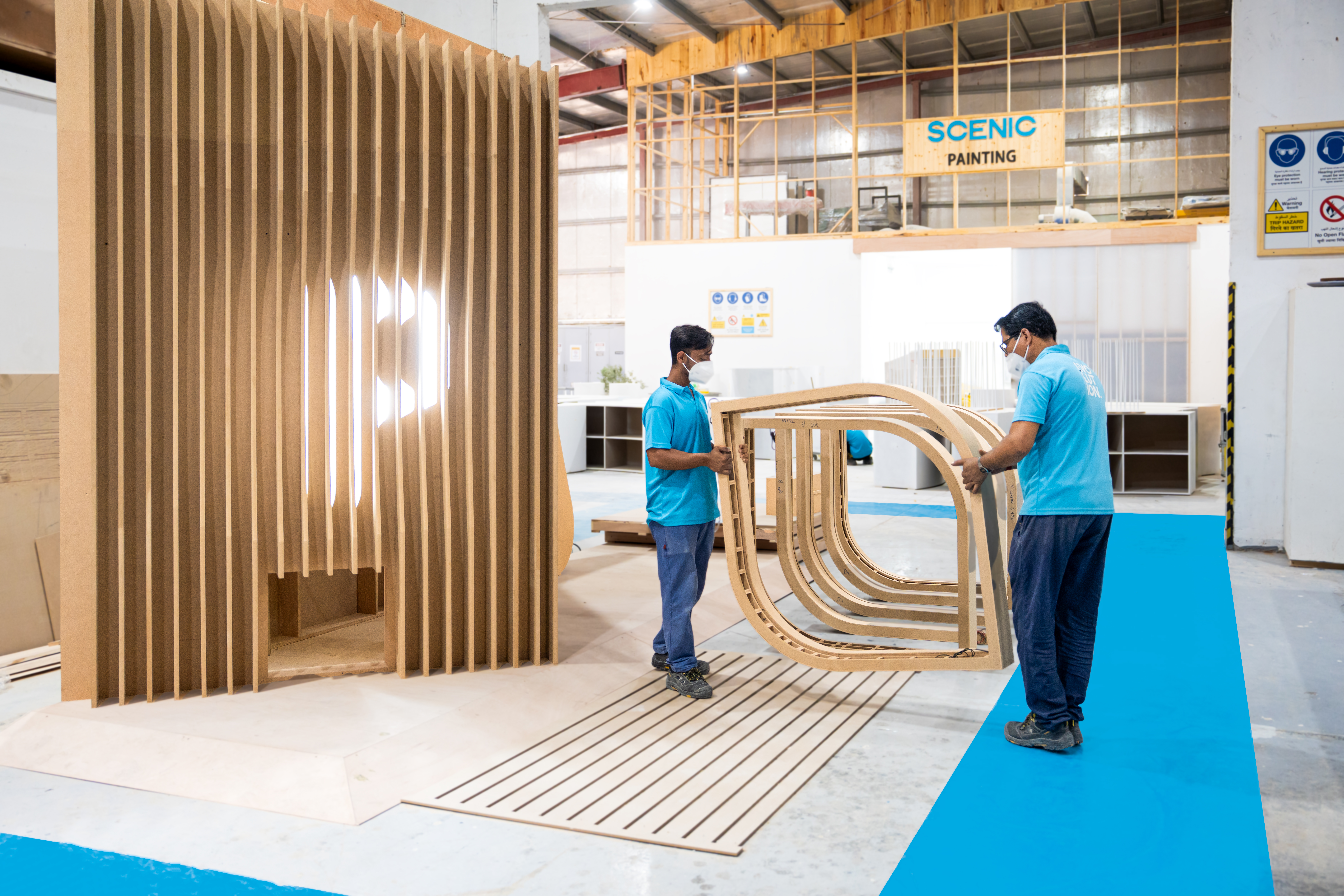 Evolution Scenic fabricators testing scenic components, fixings and materials during technical development.
