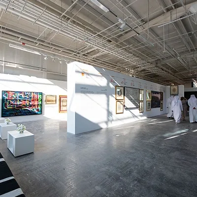 Modular art-gallery walls fabricated for the Al Burda Festival exhibition environment.