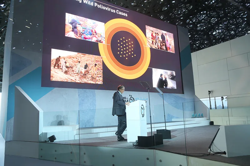 Evolution Scenic white stage and integrated screen surround at Louvre Abu Dhabi.