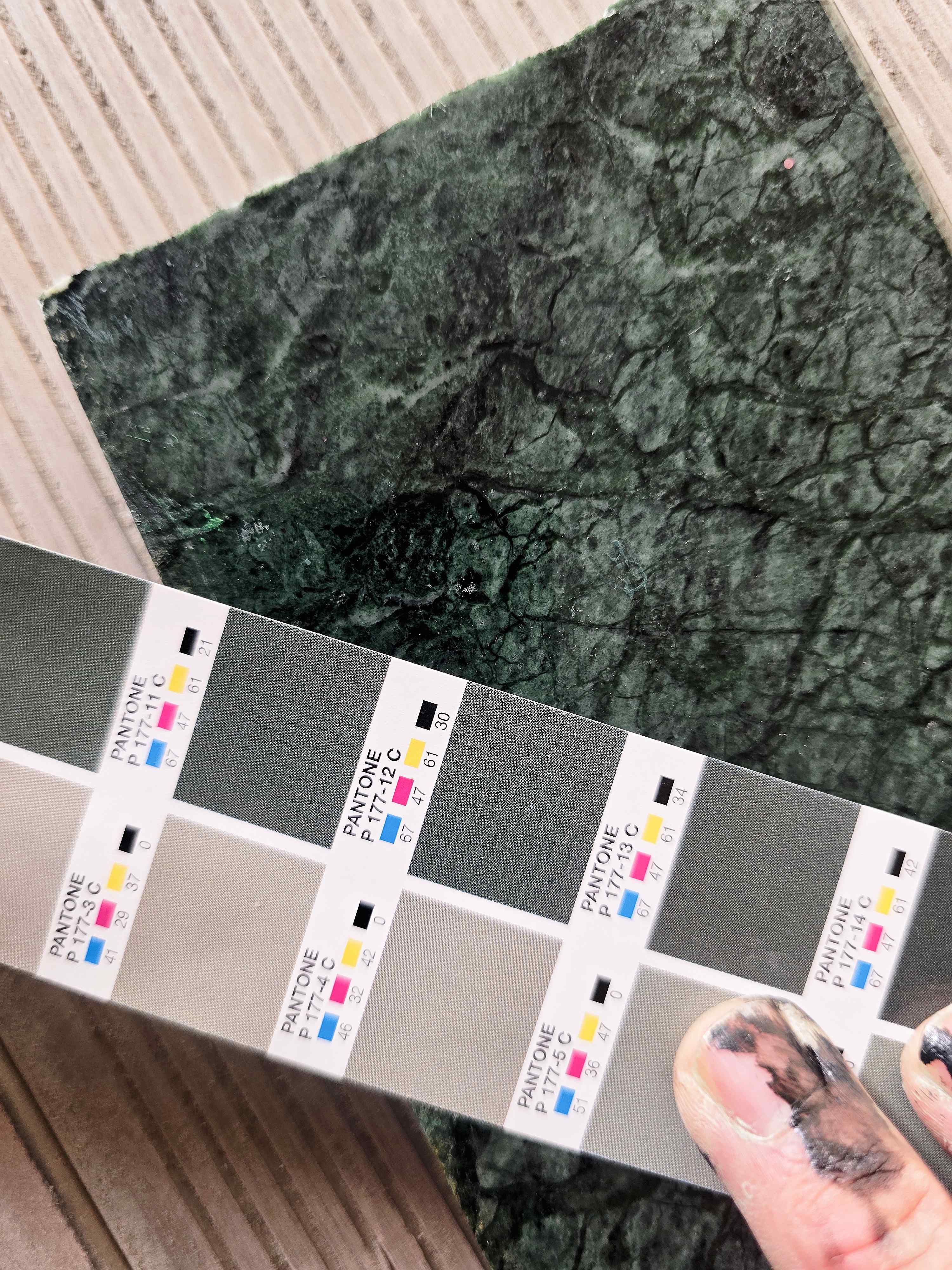 Scenic fabrication material samples including timber, steel, aluminium and composite panels
