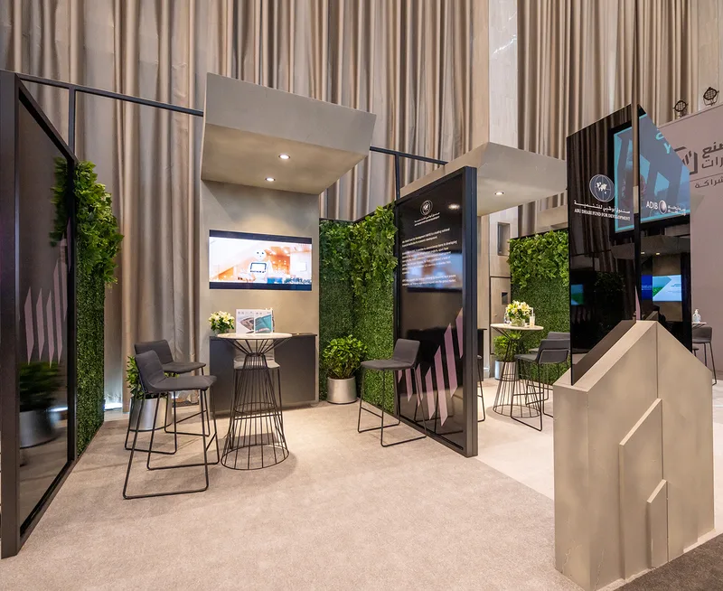 MDF-clad scenic architecture and custom counters fabricated for Abu Dhabi exhibition spaces