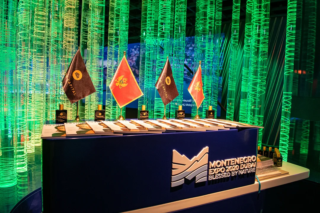 Custom scenic joinery forming the main table installation inside Montenegro Pavilion 